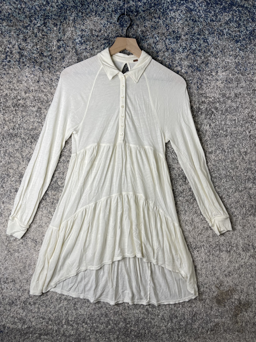 Free People Dress Womens XS White Collared Button Long Sleeve Linen Rayon Flowy